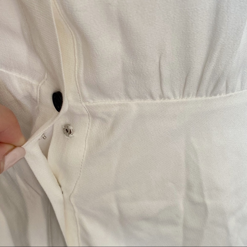 BA&SH Nida white collared long sleeve elastic waist hugging button up midi dress - Picture 9 of 16